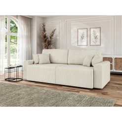 Canapé Droit MILO Convertible Velours Côtelé Beige 3 Places -Meuble Déco Soldes canape droit milo convertible velours cotele beige 3 places 8