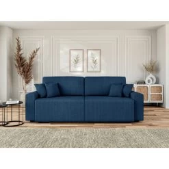 Canapé Droit MILO Convertible Velours Côtelé Bleu Cobalt 3 Places