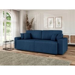 Canapé Droit MILO Convertible Velours Côtelé Bleu Cobalt 3 Places -Meuble Déco Soldes canape droit milo convertible velours cotele bleu cobalt 3 places 8