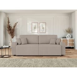 Canapé Droit MILO Convertible Velours Côtelé Grège 3 Places