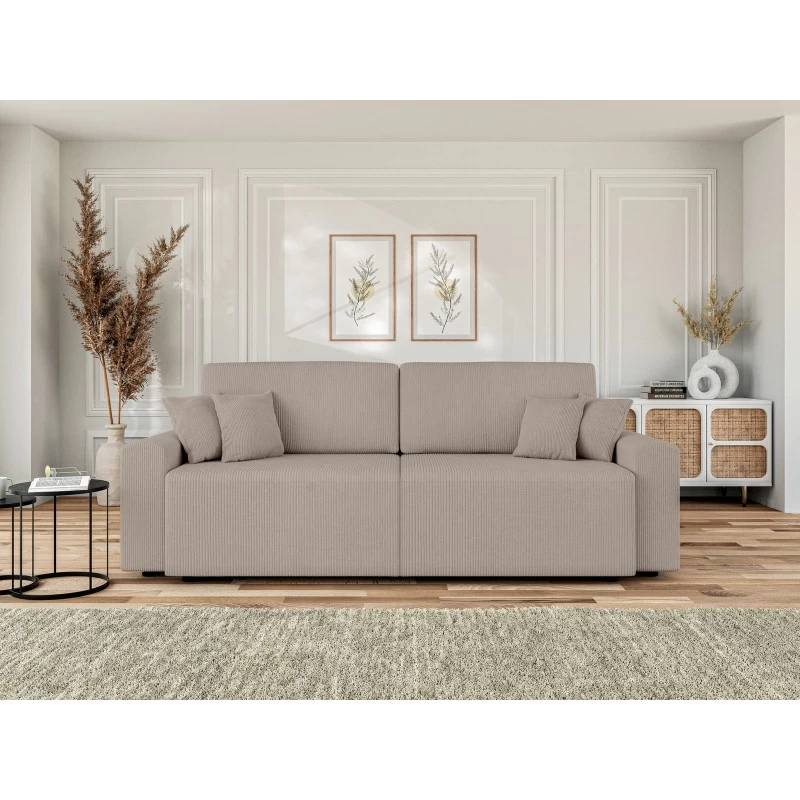 Canapé Droit MILO Convertible Velours Côtelé Grège 3 Places 1 Canapé Droit MILO Convertible Velours Côtelé Grège 3 Places