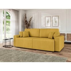 Canapé Droit MILO Convertible Velours Côtelé Jaune 3 Places -Meuble Déco Soldes canape droit milo convertible velours cotele jaune 3 places 8