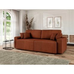Canapé Droit MILO Convertible Velours Côtelé Terracotta 3 Places -Meuble Déco Soldes canape droit milo convertible velours cotele terracotta 3 places 8