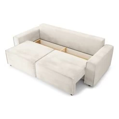 Canapé Droit MIRA Convertible Velours Beige -Meuble Déco Soldes canape droit mira convertible velours beige 3 places 4