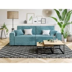 Canapé Droit MIRA Convertible Velours Côtelé Bleu