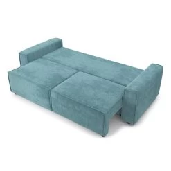 Canapé Droit MIRA Convertible Velours Côtelé Bleu -Meuble Déco Soldes canape droit mira convertible velours cotele bleu 3places 3