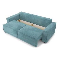 Canapé Droit MIRA Convertible Velours Côtelé Bleu -Meuble Déco Soldes canape droit mira convertible velours cotele bleu 3places 4