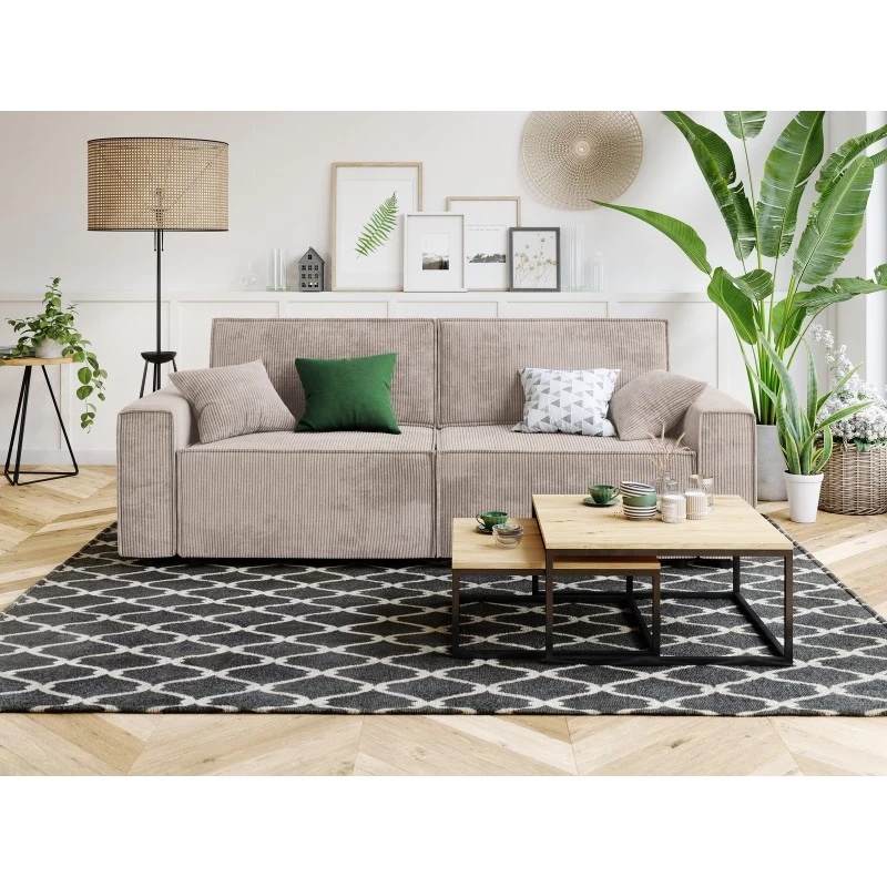 Canapé Droit MIRA Convertible Velours Côtelé Grège 1 Canapé Droit MIRA Convertible Velours Côtelé Grège