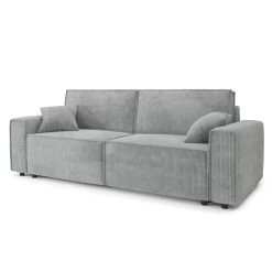 Canapé Droit MIRA Convertible Velours Côtelé Gris Clair -Meuble Déco Soldes canape droit mira convertible velours cotele gris clair 3pl 2