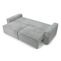 Canapé Droit MIRA Convertible Velours Côtelé Gris Clair -Meuble Déco Soldes canape droit mira convertible velours cotele gris clair 3pl 3