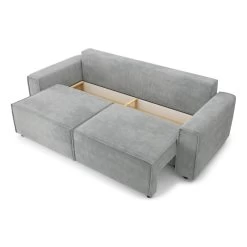 Canapé Droit MIRA Convertible Velours Côtelé Gris Clair -Meuble Déco Soldes canape droit mira convertible velours cotele gris clair 3pl 4