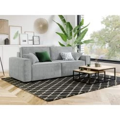 Canapé Droit MIRA Convertible Velours Côtelé Gris Clair -Meuble Déco Soldes canape droit mira convertible velours cotele gris clair 3pl 6