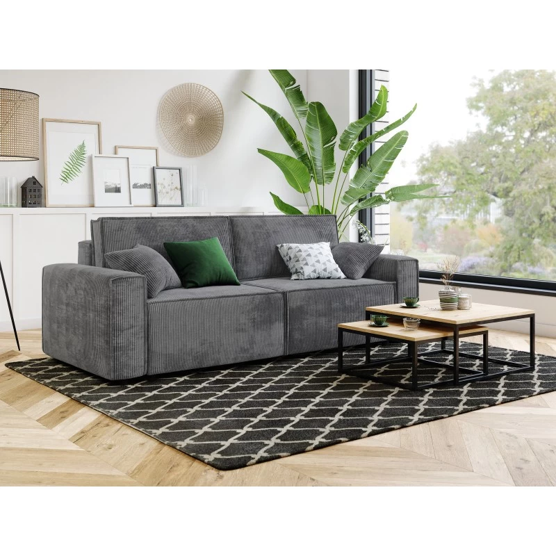 Canapé Droit MIRA Convertible Velours Côtelé Gris Souris 7 Canapé Droit MIRA Convertible Velours Côtelé Gris Souris – Image 7