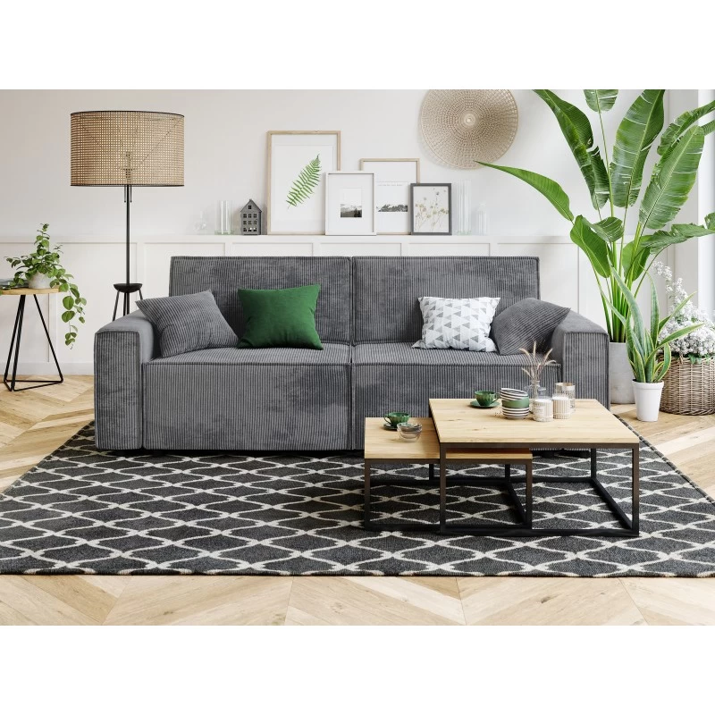 Canapé Droit MIRA Convertible Velours Côtelé Gris Souris 1 Canapé Droit MIRA Convertible Velours Côtelé Gris Souris