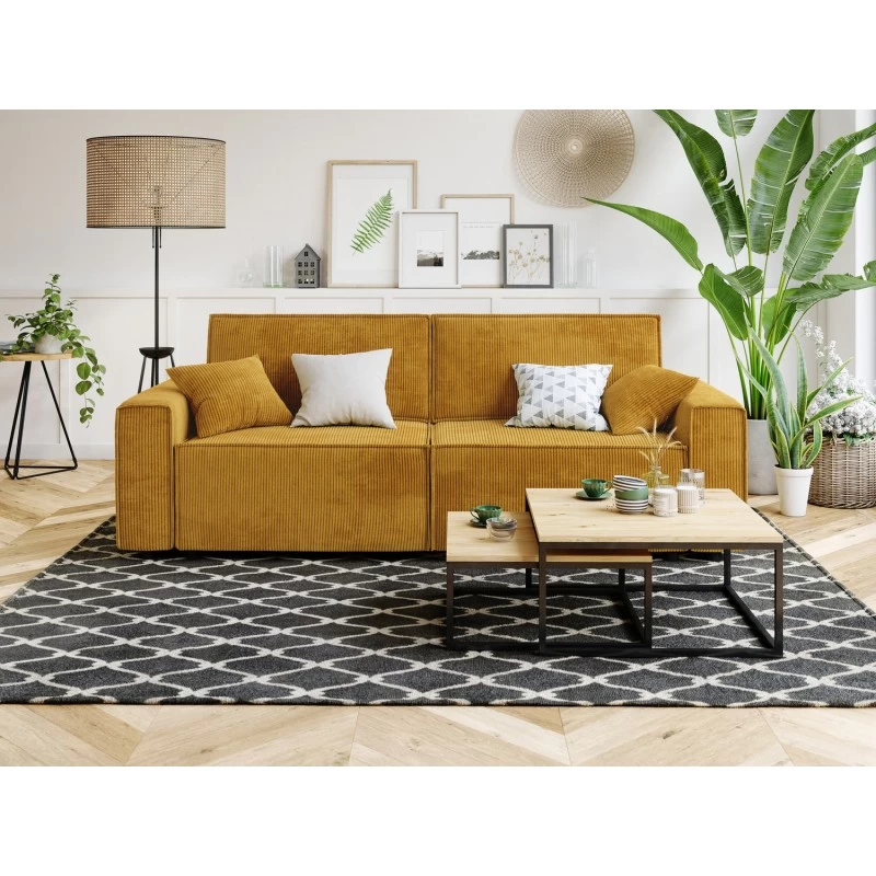 Canapé Droit MIRA Convertible Velours Côtelé Moutarde 1 Canapé Droit MIRA Convertible Velours Côtelé Moutarde
