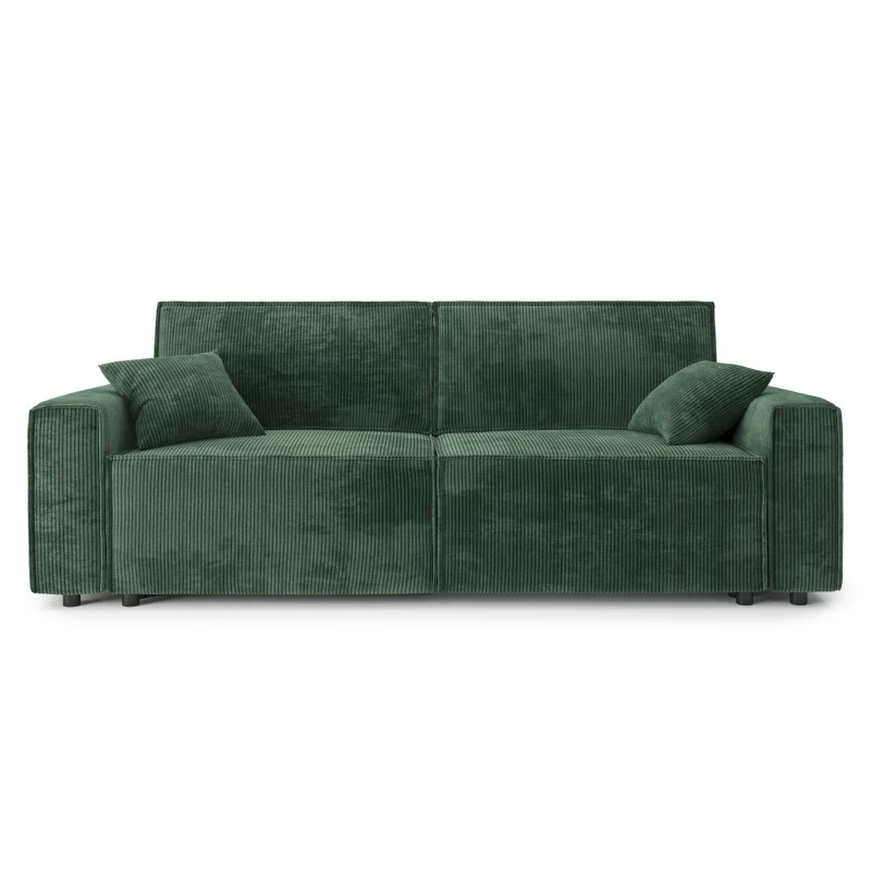 Canapé Droit MIRA Convertible Velours Côtelé Vert 3 Places 2 Canapé Droit MIRA Convertible Velours Côtelé Vert 3 Places – Image 2