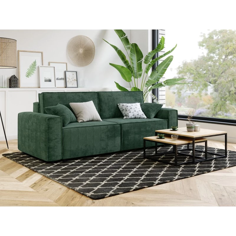 Canapé Droit MIRA Convertible Velours Côtelé Vert 3 Places 8 Canapé Droit MIRA Convertible Velours Côtelé Vert 3 Places – Image 8
