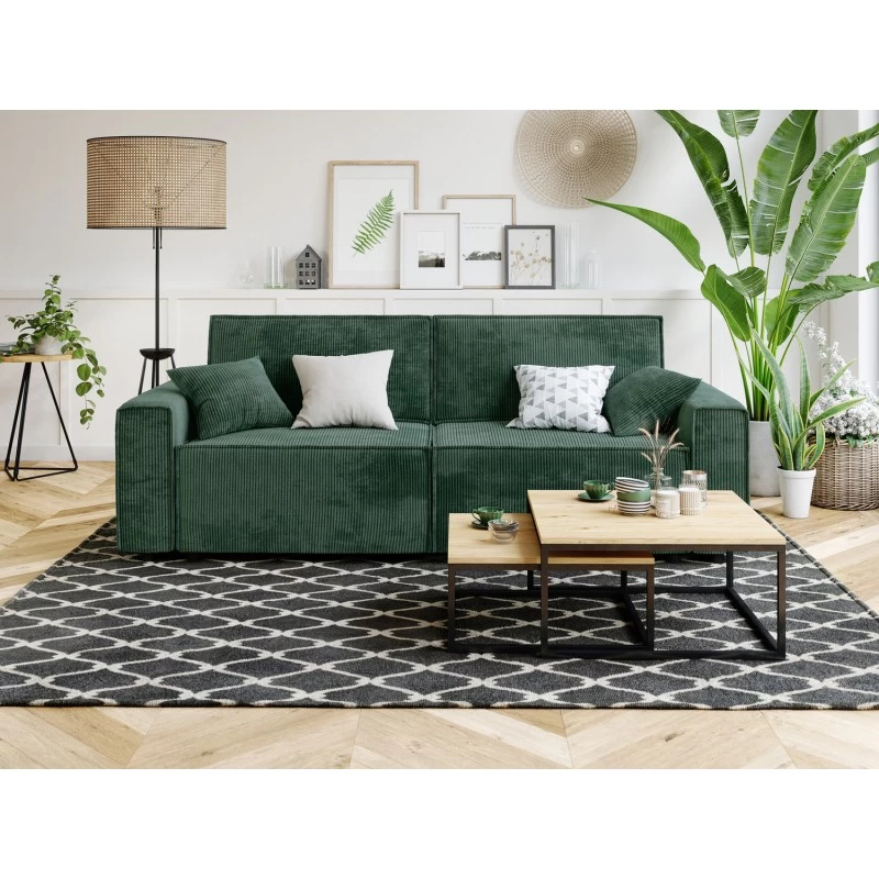 Canapé Droit MIRA Convertible Velours Côtelé Vert 3 Places 1 Canapé Droit MIRA Convertible Velours Côtelé Vert 3 Places