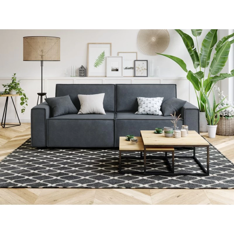 Canapé Droit MIRA Convertible Velours Gris Souris 1 Canapé Droit MIRA Convertible Velours Gris Souris