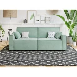 Canapé Droit MIRA Fixe Tissu Vert D'eau 3 Places