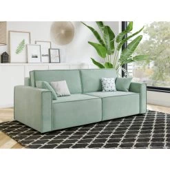 Canapé Droit MIRA Fixe Tissu Vert D'eau 3 Places -Meuble Déco Soldes canape droit mira fixe tissu vert 3 places 5