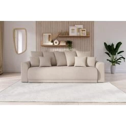 Canapé Droit NOVA Convertible Tissu Beige 3 Places