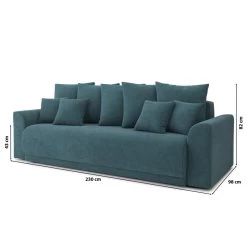 Canapé Droit NOVA Convertible Tissu Bleu Paon 3 Places -Meuble Déco Soldes canape droit nova convertible tissu bleu paon 9