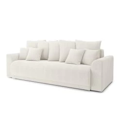 Canapé Droit NOVA Convertible Tissu Bouclette Blanc 3 Places -Meuble Déco Soldes canape droit nova convertible tissu bouclette blanc 2