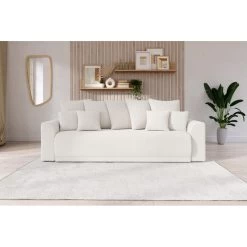 Canapé Droit NOVA Convertible Tissu Bouclette Blanc 3 Places