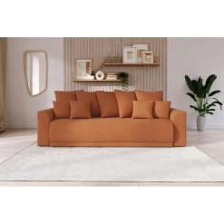 Canapé Droit NOVA Convertible Tissu Rouille 3 Places