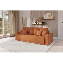 Canapé Droit NOVA Convertible Tissu Rouille 3 Places -Meuble Déco Soldes canape droit nova convertible tissu rouille 8