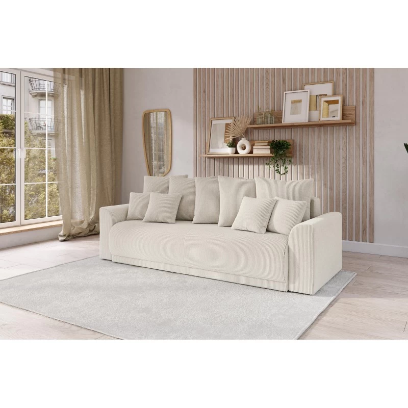 Canapé Droit NOVA Convertible Velours Cotêlé Beige 3 Places 8 Canapé Droit NOVA Convertible Velours Cotêlé Beige 3 Places – Image 8