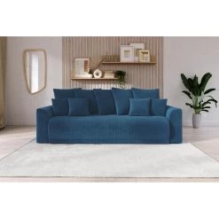 Canapé Droit NOVA Convertible Velours Cotêlé Bleu Cobalt 3 Places