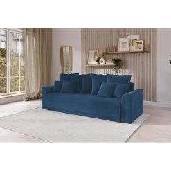 Canapé Droit NOVA Convertible Velours Cotêlé Bleu Cobalt 3 Places -Meuble Déco Soldes canape droit nova convertible velours cotele bleu cobalt 7