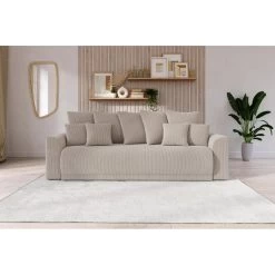 Canapé Droit NOVA Convertible Velours Cotêlé Grège 3 Places