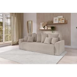 Canapé Droit NOVA Convertible Velours Cotêlé Grège 3 Places -Meuble Déco Soldes canape droit nova convertible velours cotele grege 8