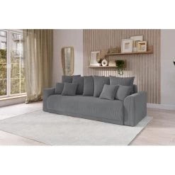 Canapé Droit NOVA Convertible Velours Cotêlé Gris Souris 3 Places -Meuble Déco Soldes canape droit nova convertible velours cotele gris souris 7