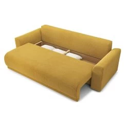 Canapé Droit NOVA Convertible Velours Cotêlé Jaune 3 Places -Meuble Déco Soldes canape droit nova convertible velours cotele jaune 4