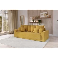 Canapé Droit NOVA Convertible Velours Cotêlé Jaune 3 Places -Meuble Déco Soldes canape droit nova convertible velours cotele jaune 7