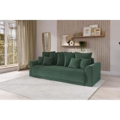 Canapé Droit NOVA Convertible Velours Cotêlé Vert 3 Places -Meuble Déco Soldes canape droit nova convertible velours cotele vert 7