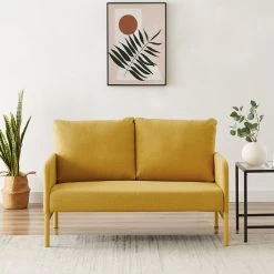 Canapé Droit PANTONE Fixe Tissu Jaune Moutarde 2 Places