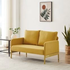 Canapé Droit PANTONE Fixe Tissu Jaune Moutarde 2 Places -Meuble Déco Soldes canape droit pantone fixe tissu jaune 2 places 6
