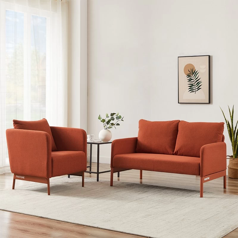 Canapé Droit PANTONE Fixe Tissu Terracotta 2 Places 8 Canapé Droit PANTONE Fixe Tissu Terracotta 2 Places – Image 8