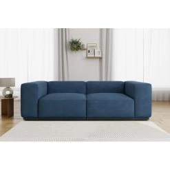 Canapé Droit SACHA Fixe Tissu Bleu 4 Places