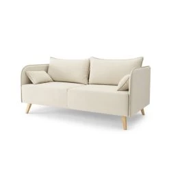 Canapé Droit SARAH Fixe Tissu Beige 3 Places -Meuble Déco Soldes canape droit sarah fixe tissu beige 3 places 2