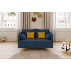 Canapé Droit SARAH Fixe Tissu Bleu 2 Places