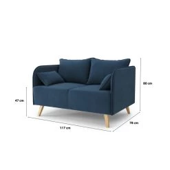 Canapé Droit SARAH Fixe Tissu Bleu 2 Places -Meuble Déco Soldes canape droit sarah fixe tissu bleu 2 places 6