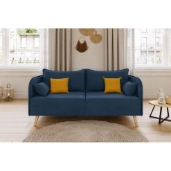 Canapé Droit SARAH Fixe Tissu Bleu 3 Places