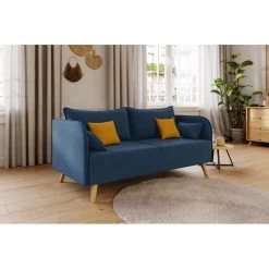 Canapé Droit SARAH Fixe Tissu Bleu 3 Places 12 Canapé Droit SARAH Fixe Tissu Bleu 3 Places -Meuble Déco Soldes canape droit sarah fixe tissu bleu 3 places 5