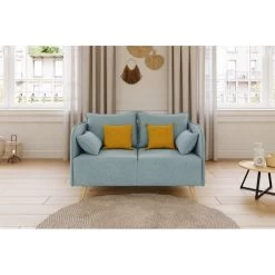 Canapé Droit SARAH Fixe Tissu Bleu Clair 2 Places